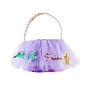 Beautiful Tull  Sequin Bunny & Flower Easter Basket, NWT